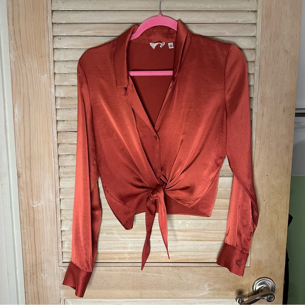 106 Wilfred - Elegant orange Tie-Front Blouse - size medium